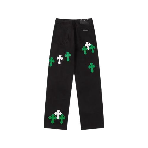 Chrome Hearts Cross Green & White Patch Jeans