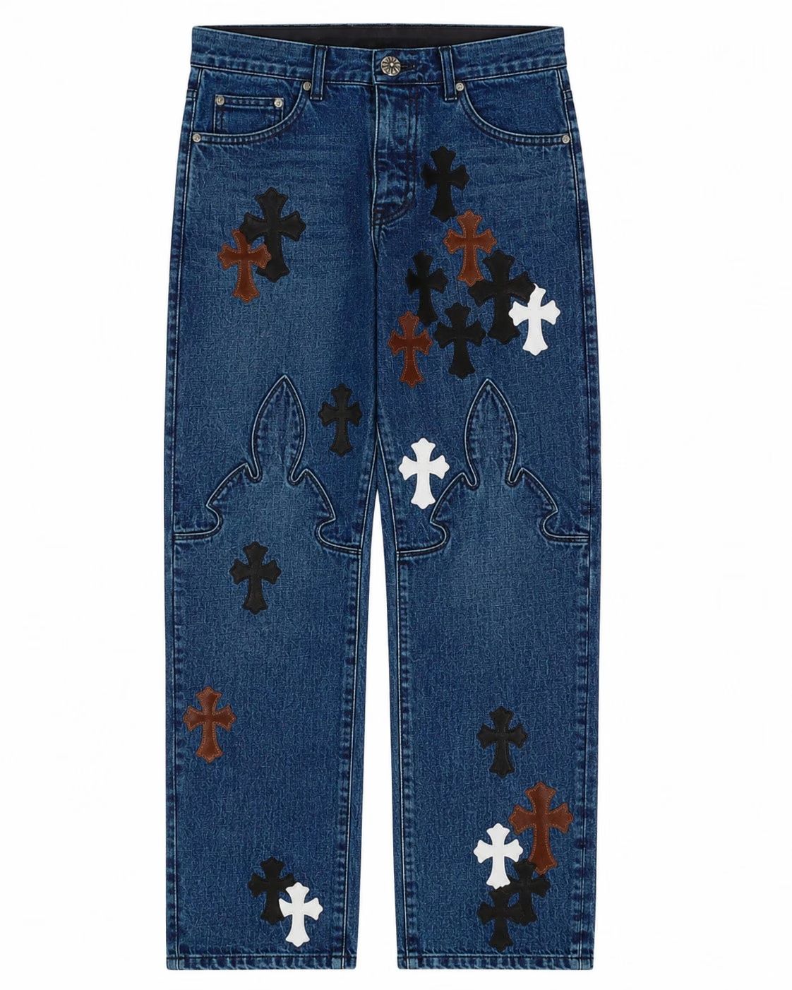 Chrome Hearts Fleur Knee Cross Patch Jeans