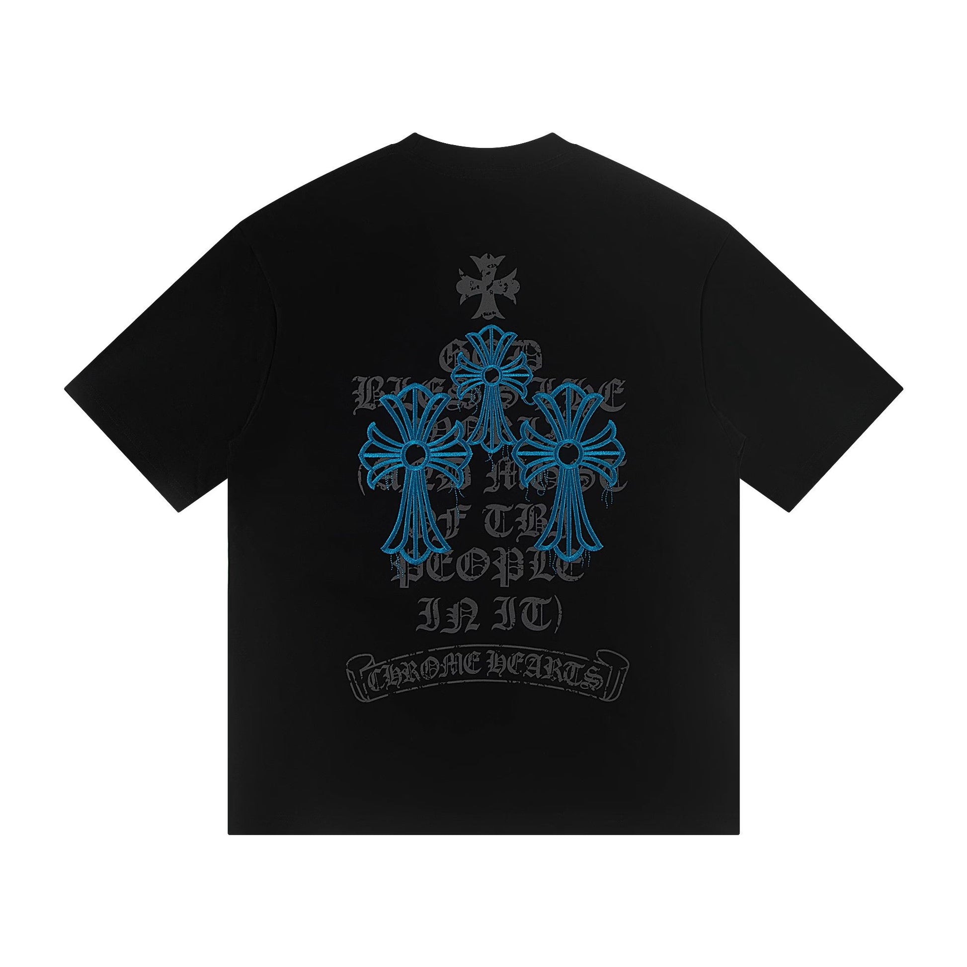 Chrome Hearts Blue Floral Cross T-Shirt Black