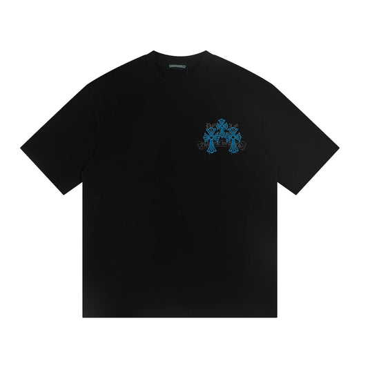 Chrome Hearts Blue Floral Cross T-Shirt Black