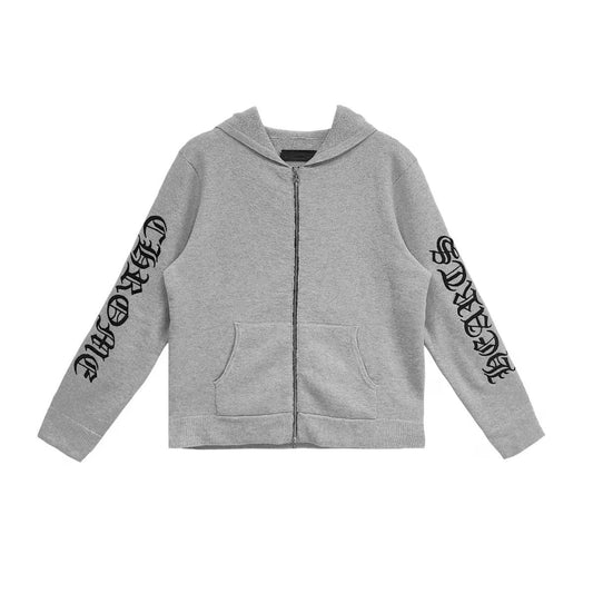 Chrome Hearts Zip Up Hoodie Cashmere Embroidered Grey