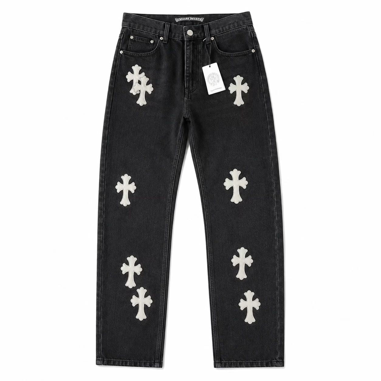 CHROME HEARTS WHITE CROSS PATCH DENIM JEANS