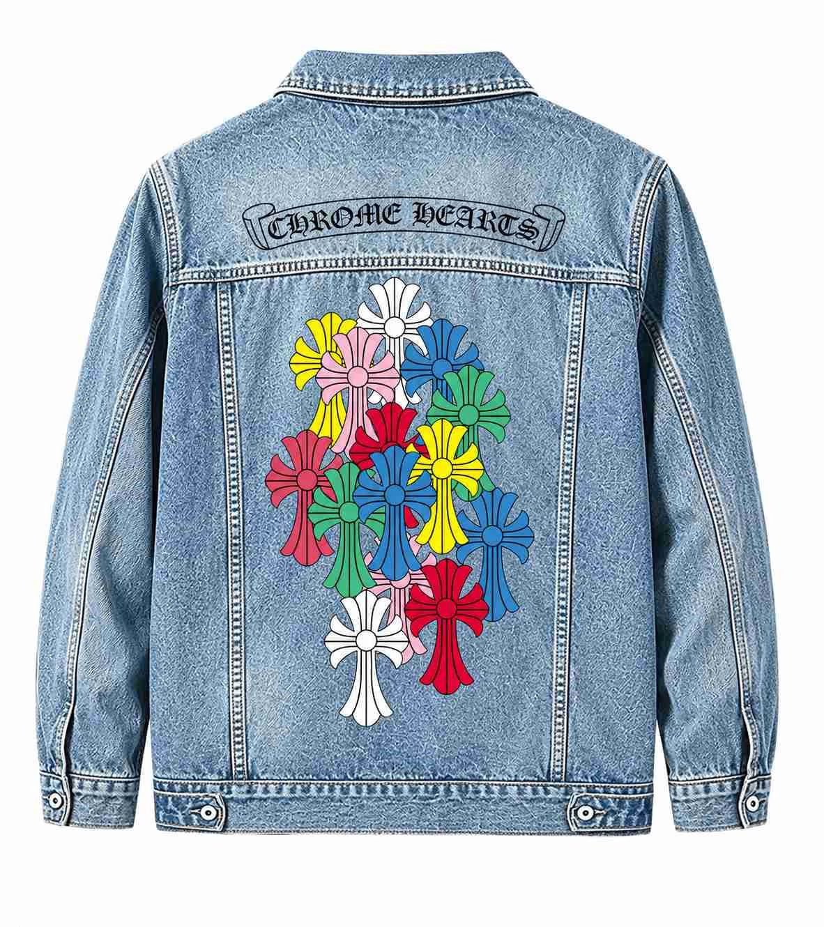Chrome Hearts Blue Cross Floral Denim Jacket
