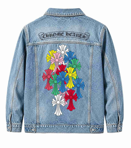 Chrome Hearts Blue Cross Floral Denim Jacket