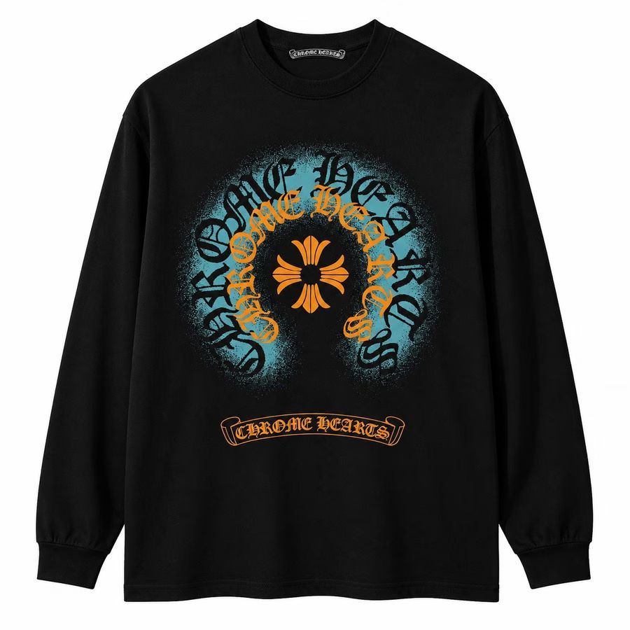 Chrome Hearts Orange Cross Horseshoe Black Long Sleeve