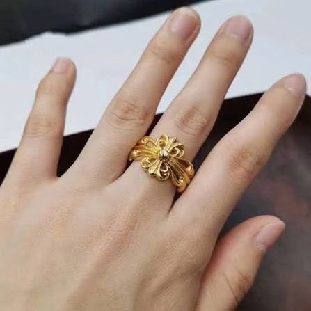 Chrome Hearts Gold Diamond Cross Ring