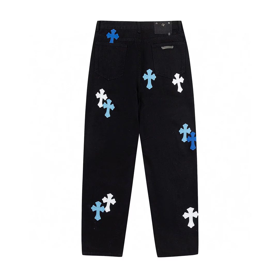 Chrome Hearts Blue & White Cross Patch Jeans