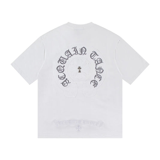 Chrome Hearts White Embroidered Floral Cross T-Shirt