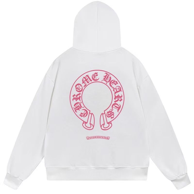 Chrome Hearts Pink Horseshoe Logo White Hoodie