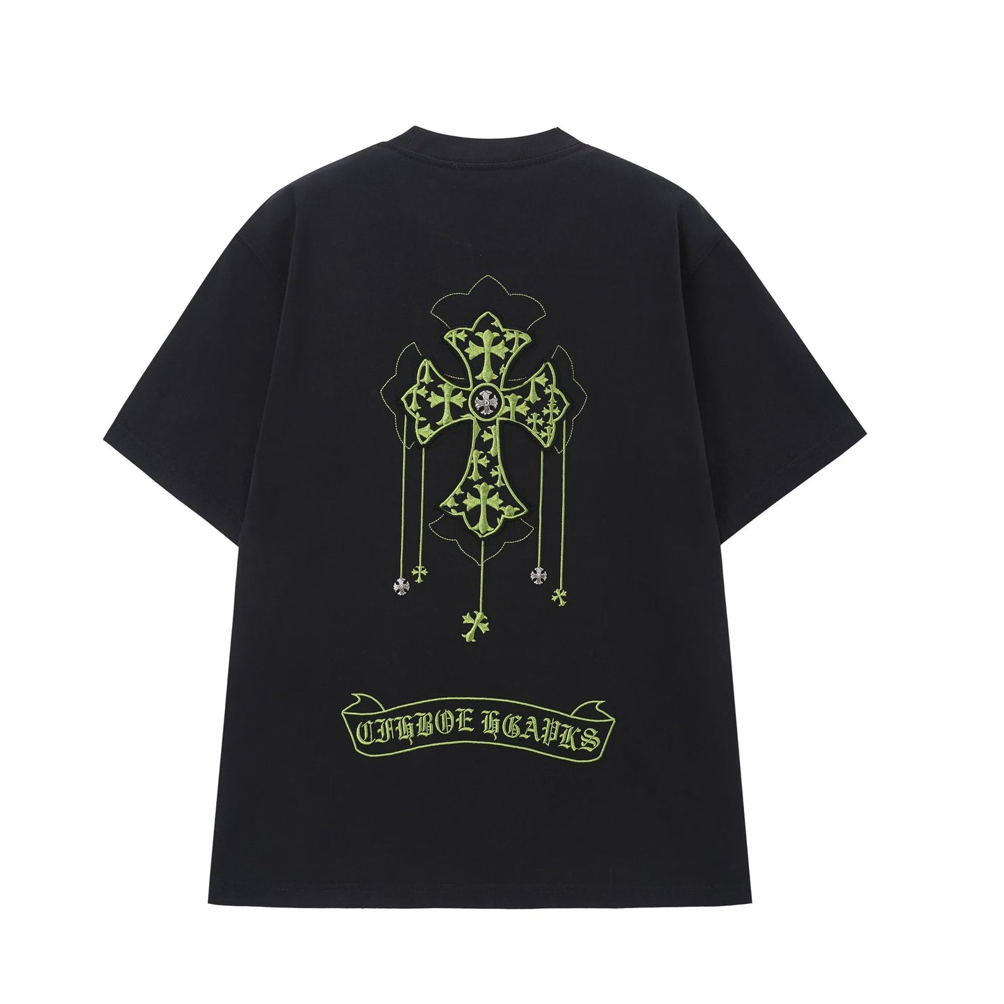 Chrome Hearts Black Green Gothic Cross T-Shirt