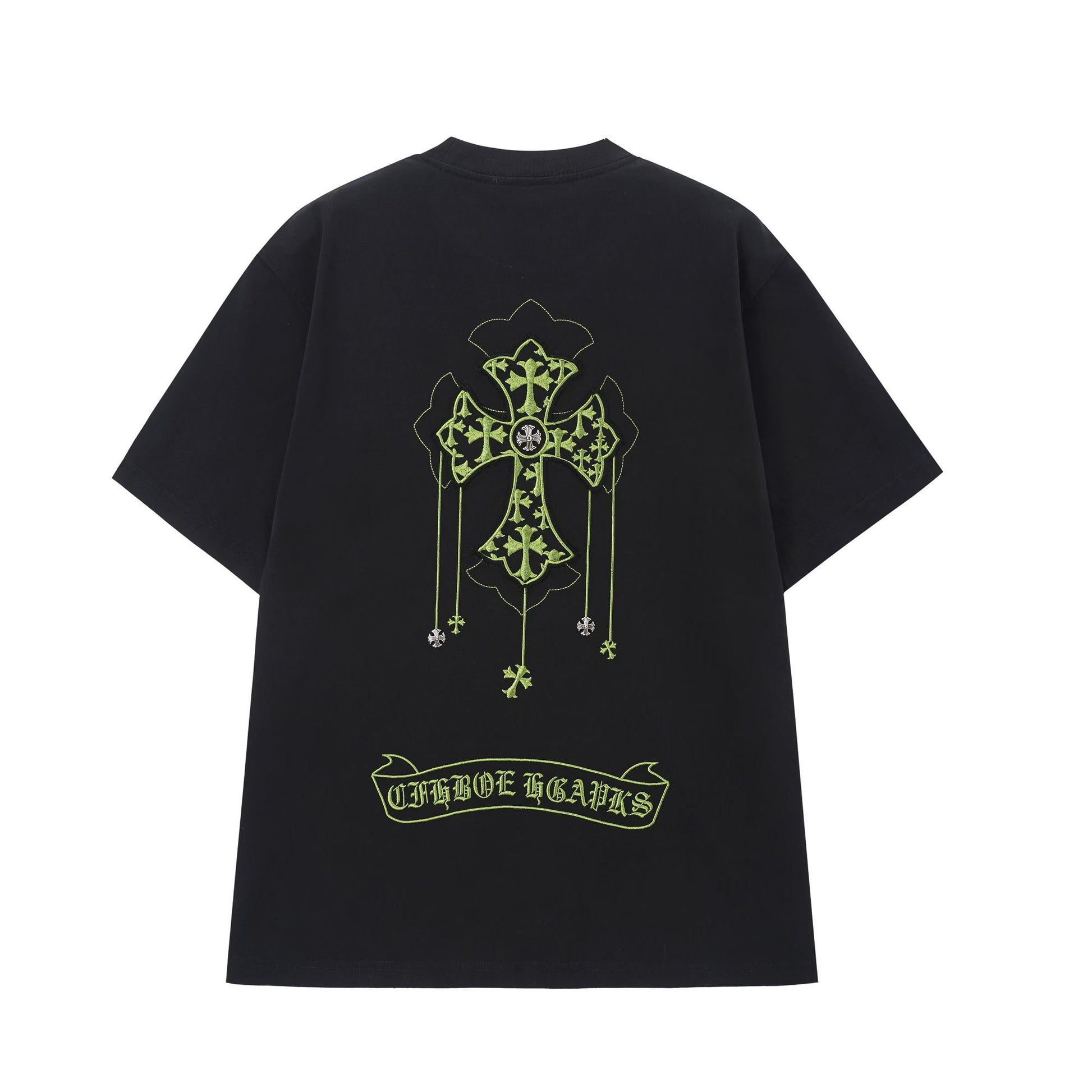 Chrome Hearts Black Green Gothic Cross T-Shirt