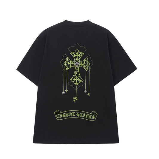 Chrome Hearts Black Green Gothic Cross T-Shirt