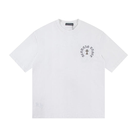 Chrome Hearts White Embroidered Floral Cross T-Shirt