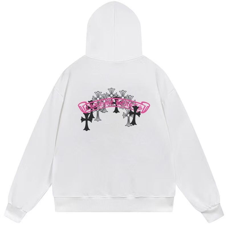 Chrome Hearts Pink Cemetery Cross Hoodie White