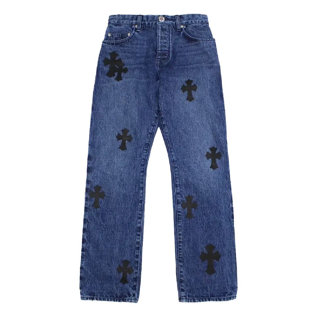 Cross Leather Patches Jeans