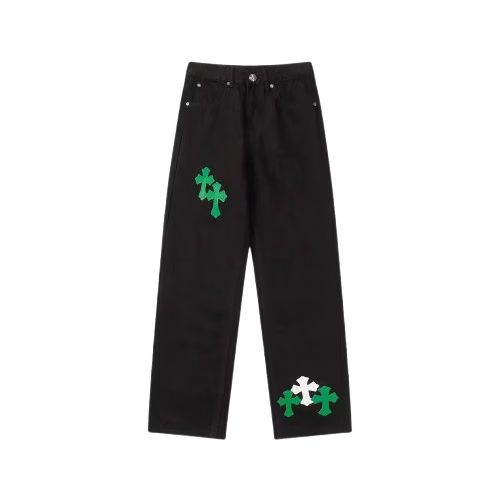 Chrome Hearts Cross Green & White Patch Jeans