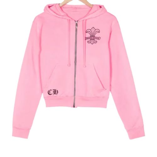 Chrome Hearts Girls Zip Up Pink Hoodie