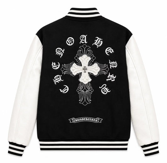 Chrome Hearts Cross Patch Varsity Jacket – Black/White