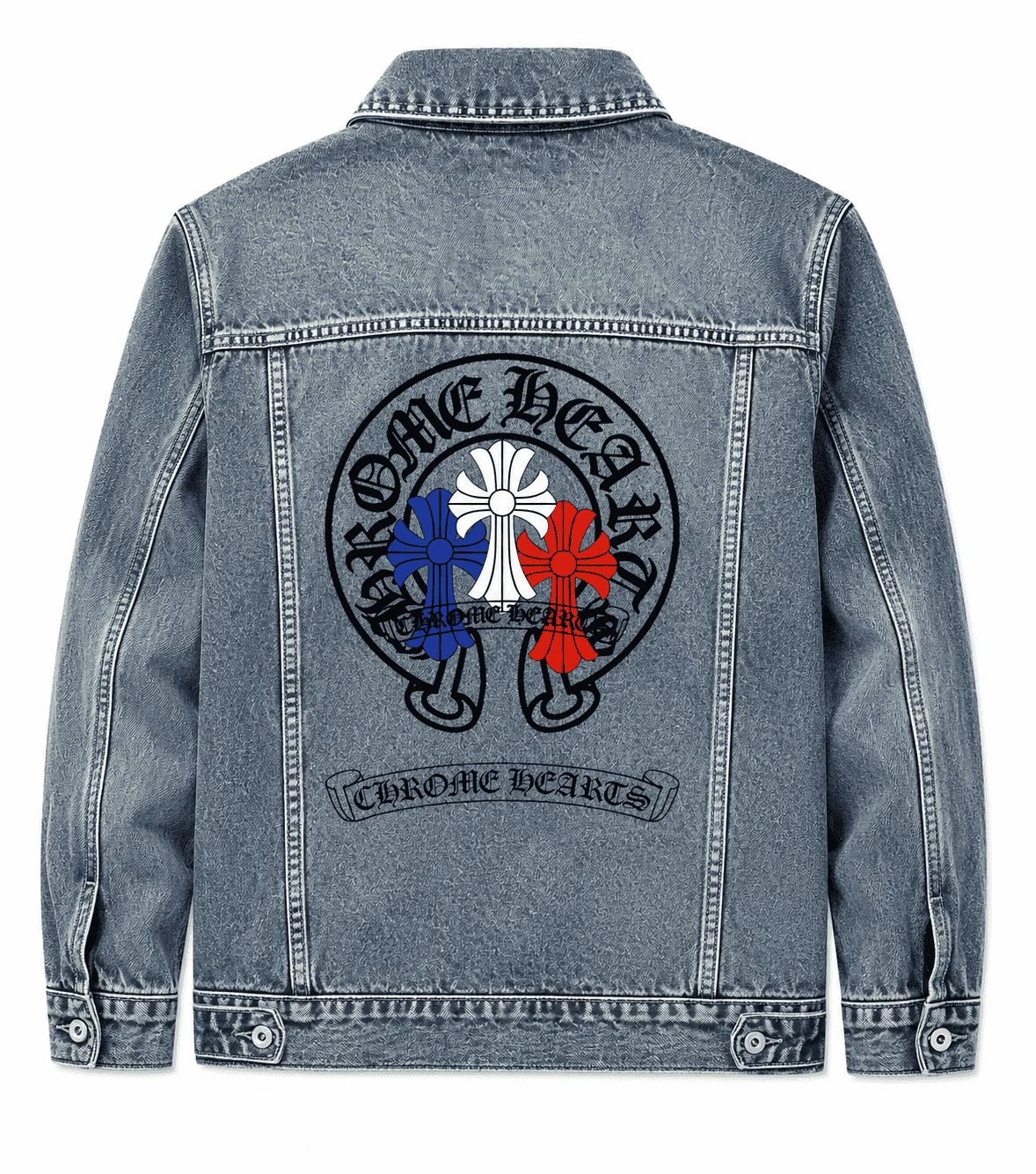 Chrome Hearts Triple Cross Logo Blue Denim Jacket