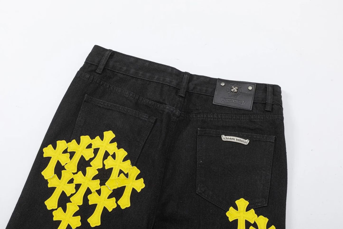 Chrome Hearts Distressed Yellow Jeans