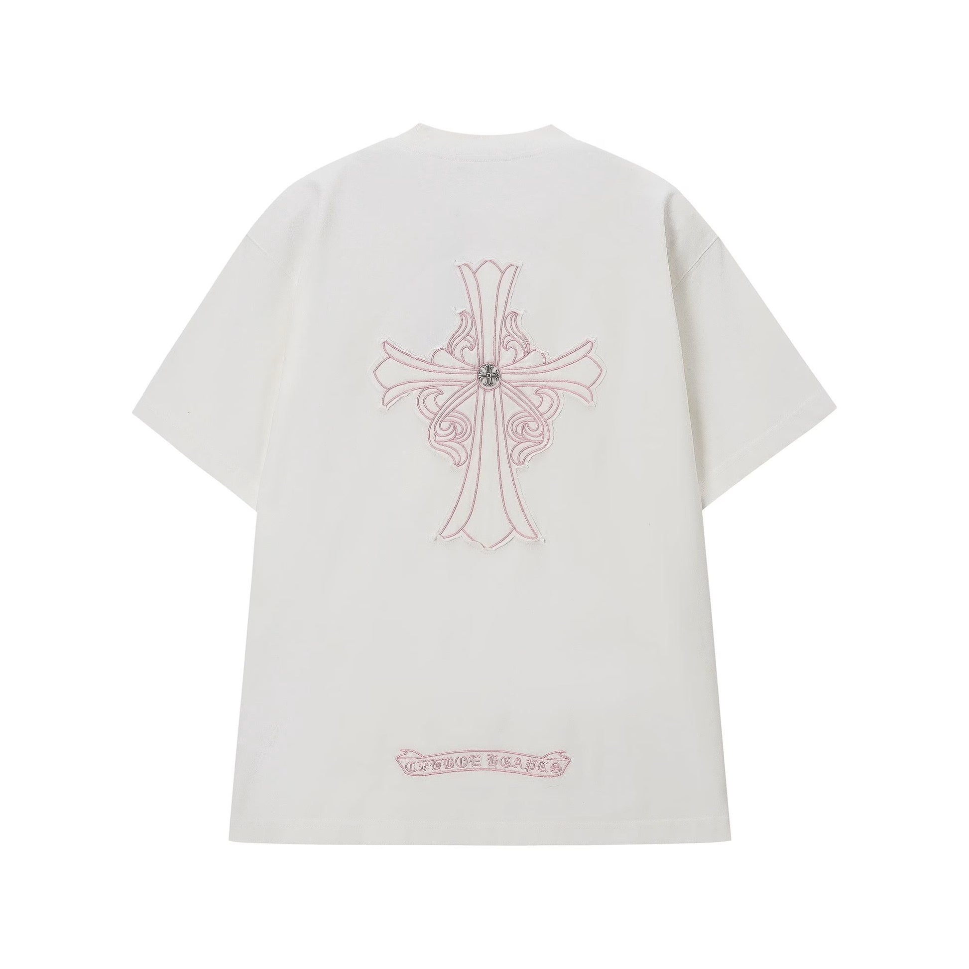 Chrome Hearts White Pink Cross Embroidered T-Shirt