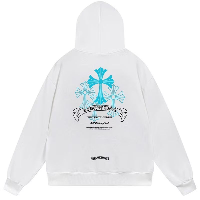 Chrome Hearts Blue Triple Cross Hoodie White