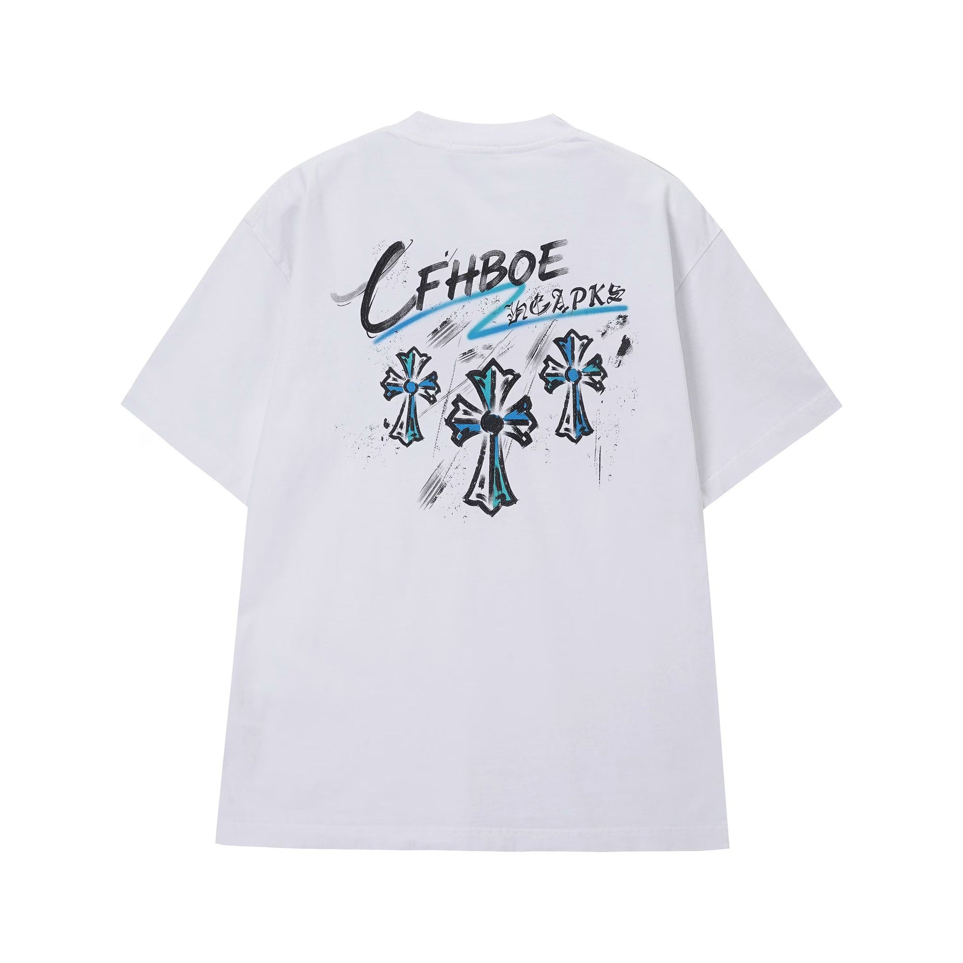 Chrome Hearts Blue Triple Cross Graffiti T-Shirt White