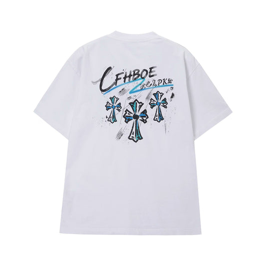 Chrome Hearts Blue Triple Cross Graffiti T-Shirt White