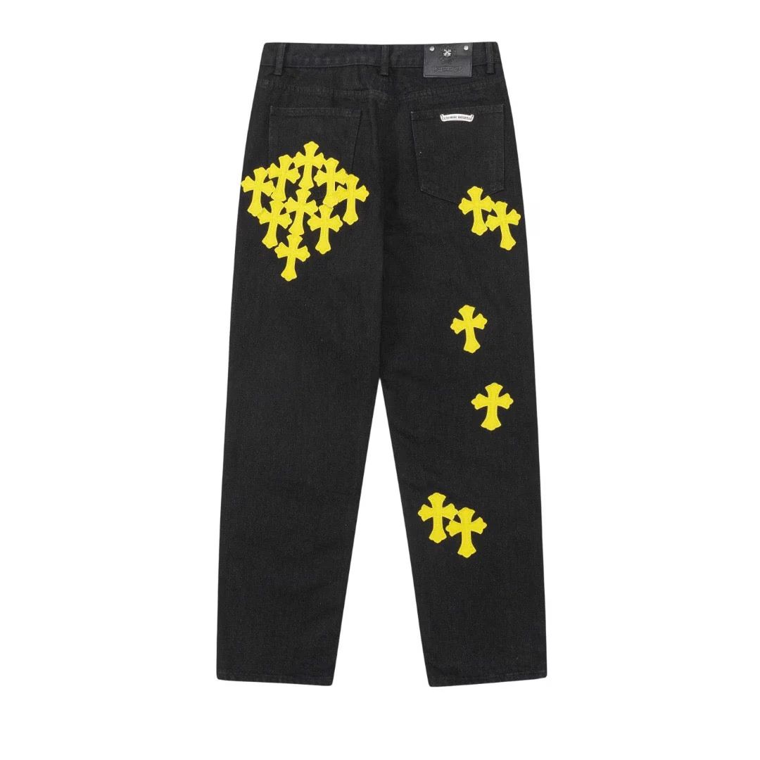 Chrome Hearts Distressed Yellow Jeans