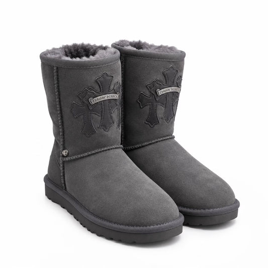 Chrome Hearts Gothic Cross Classic Short UGG Boots – Gray