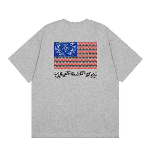 Chrome Heart American Flag T-Shirt in Grey