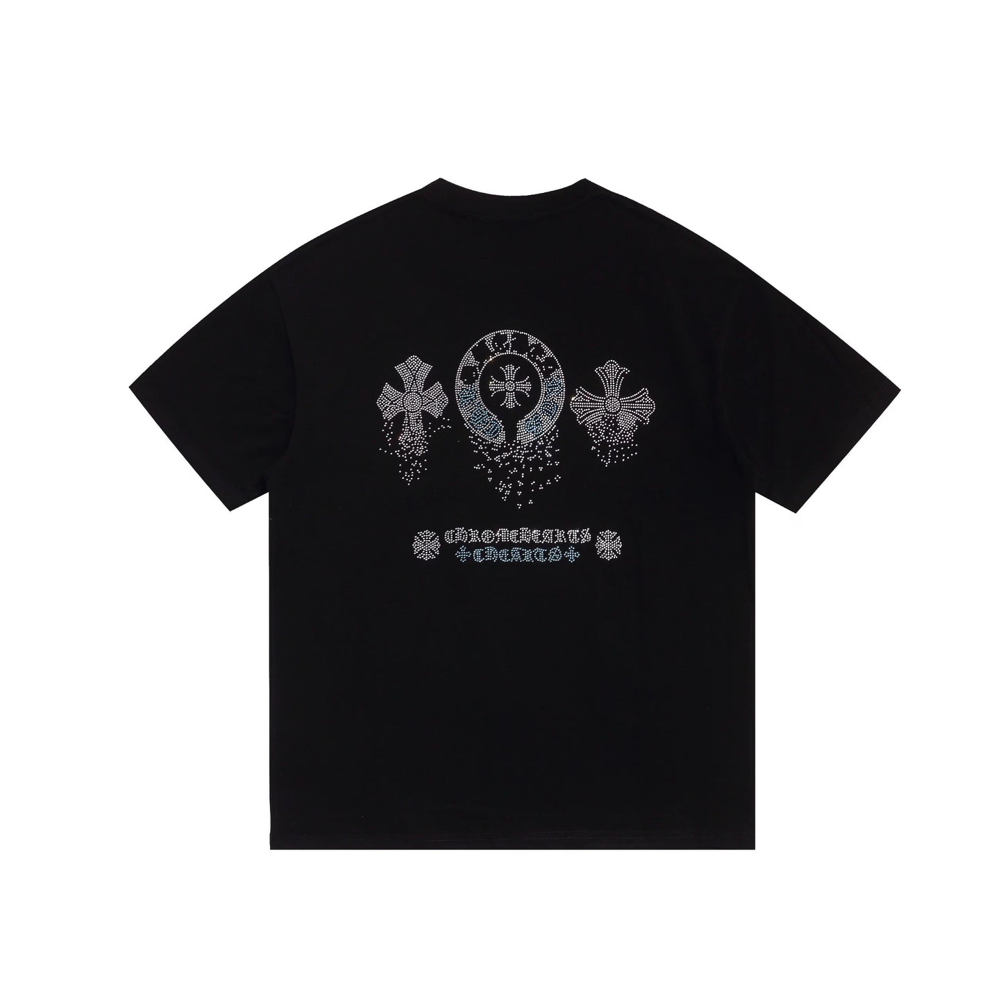 Chrome Hearts Black Blue Crystal Cross Logo Tee