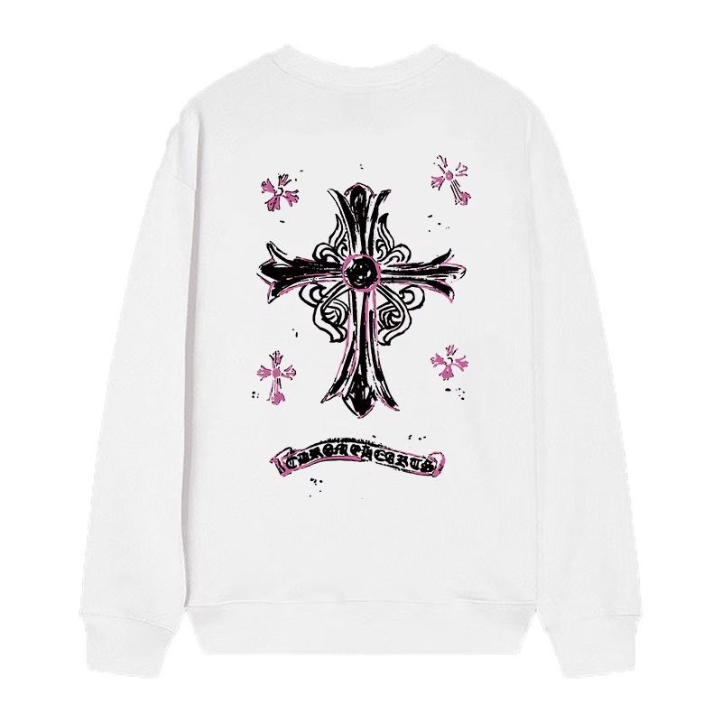 Chrome Hearts Pink Horseshoe Cross Long Sleeve White