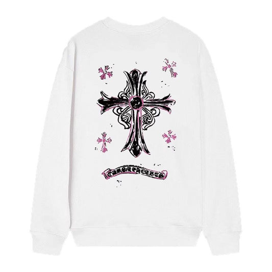 Chrome Hearts Pink Horseshoe Cross Long Sleeve White
