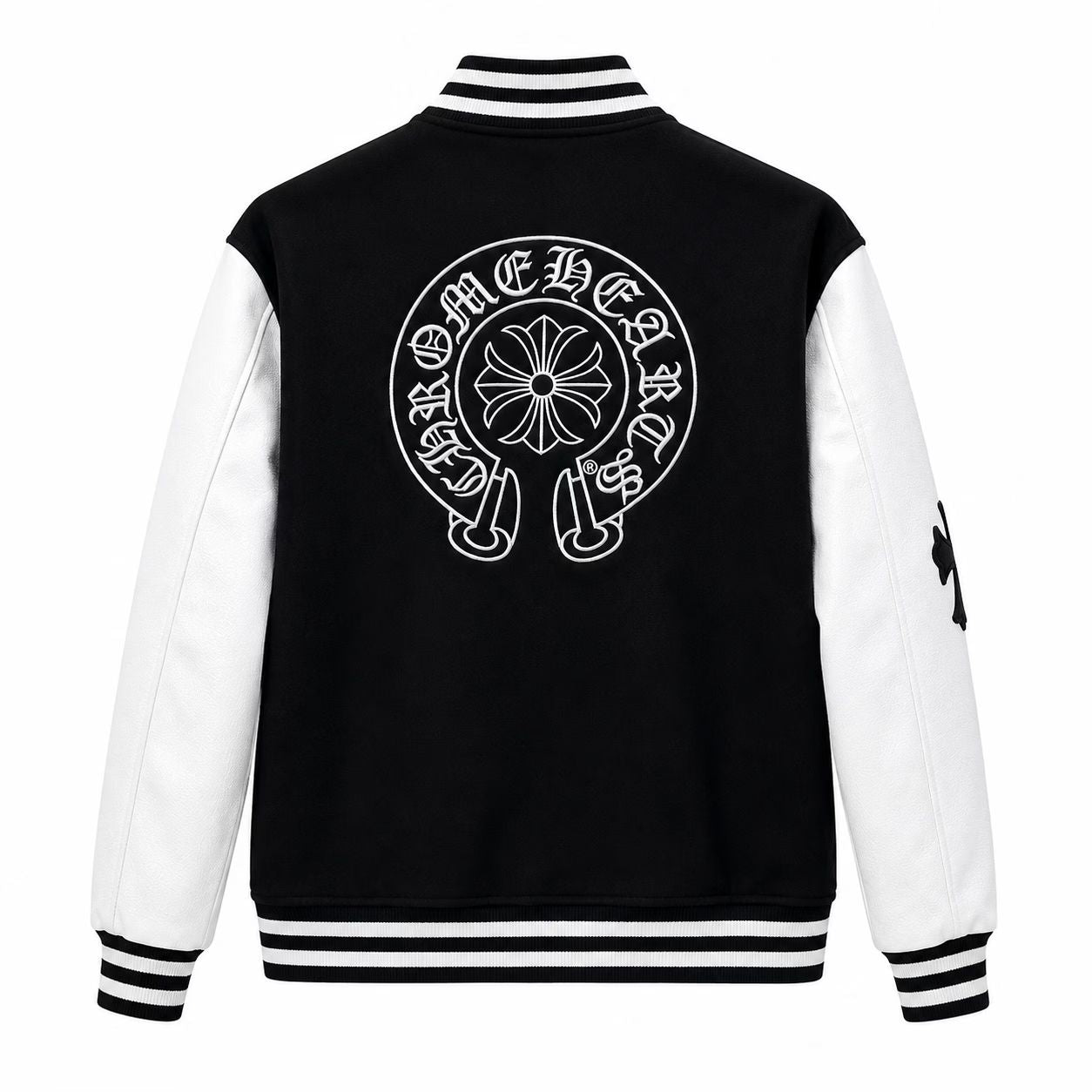 Chrome Hearts Jacket Black & White Leather Sleeve Varsity