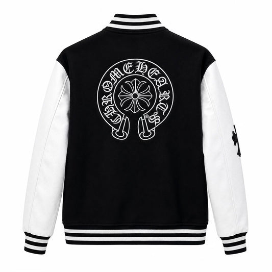 Chrome Hearts Jacket Black & White Leather Sleeve Varsity