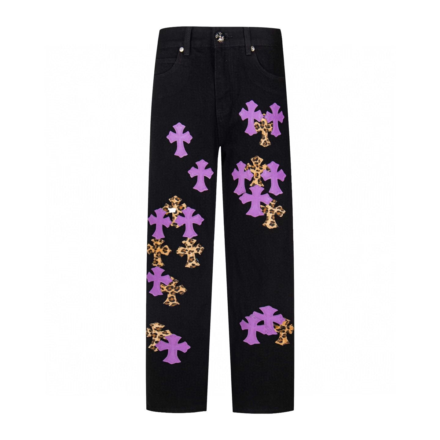 Chrome Hearts Purple Cross Leopard Print Jeans