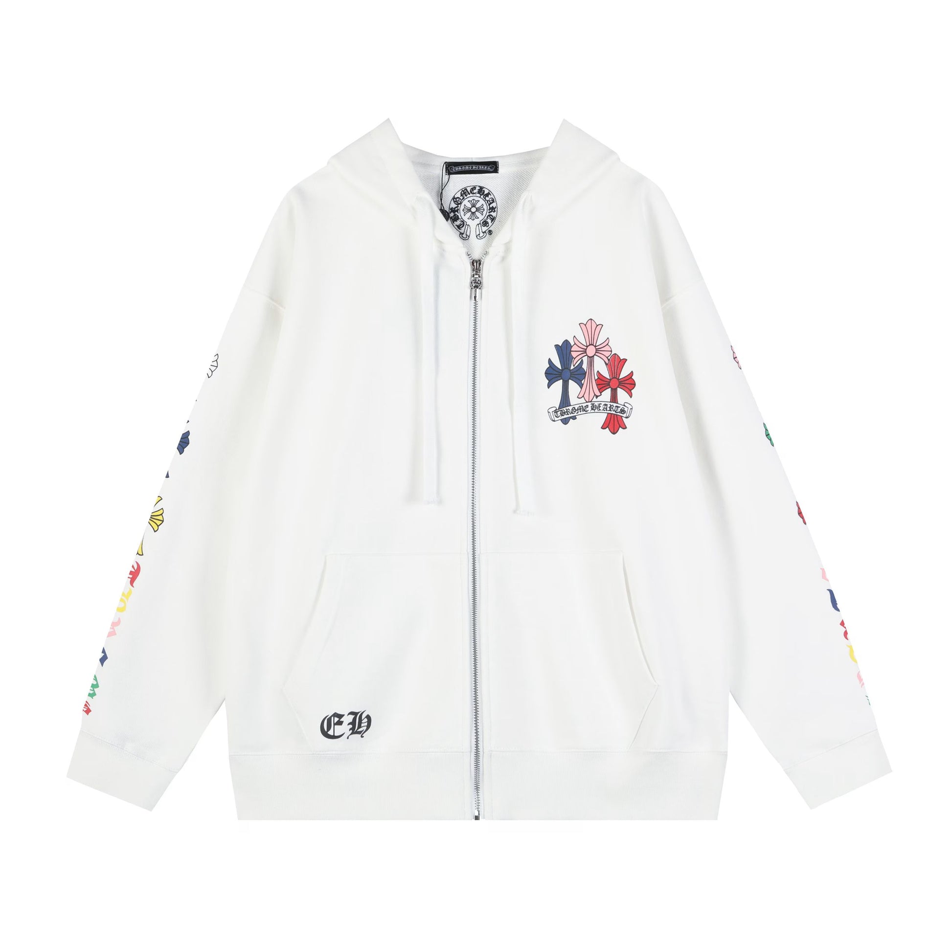 Chrome Hearts Multi Color Cross Cemetery Hoodie White