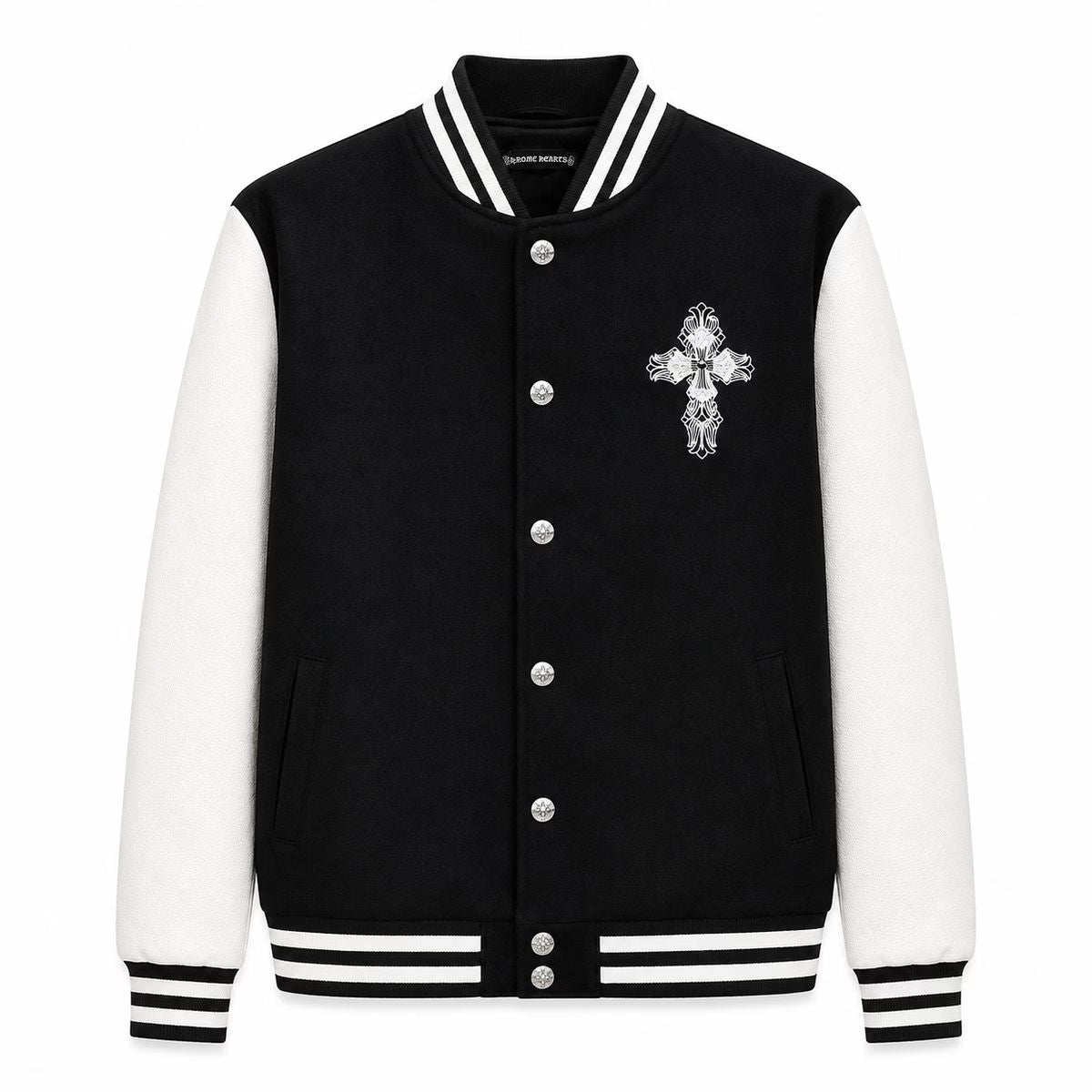 Chrome Hearts Cross Patch Varsity Jacket – Black/White