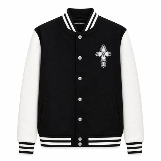 Chrome Hearts Cross Patch Varsity Jacket – Black/White