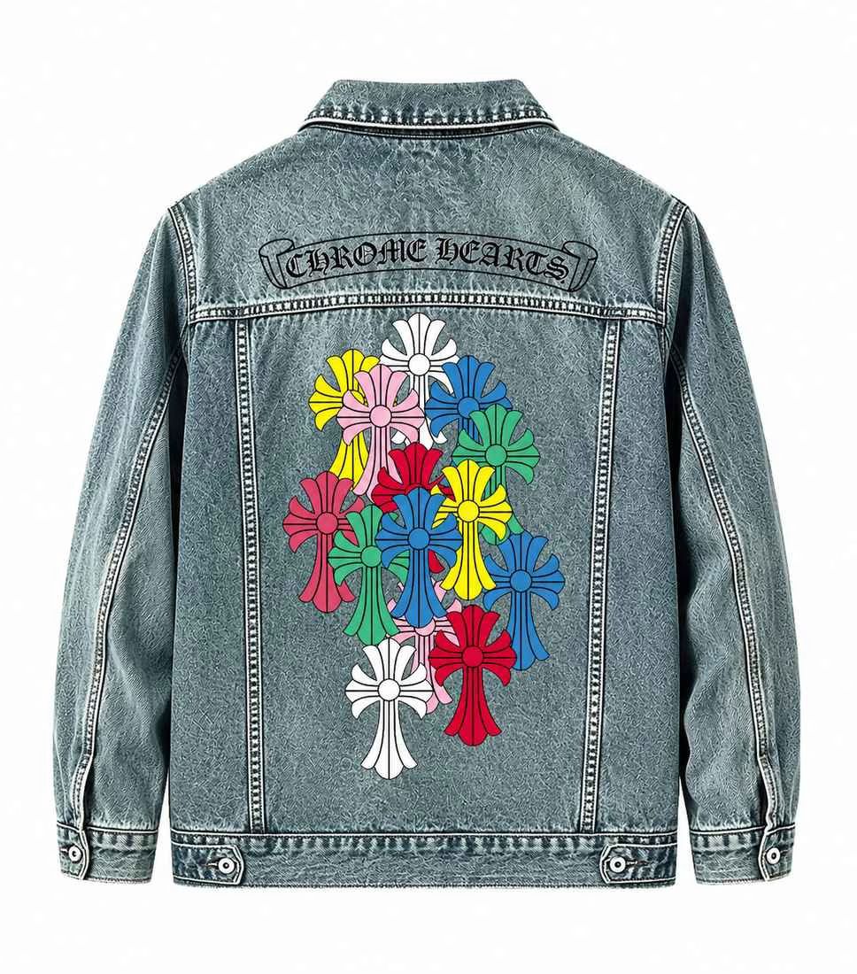 Chrome Hearts Multicolor Cross Floral Denim Jacket