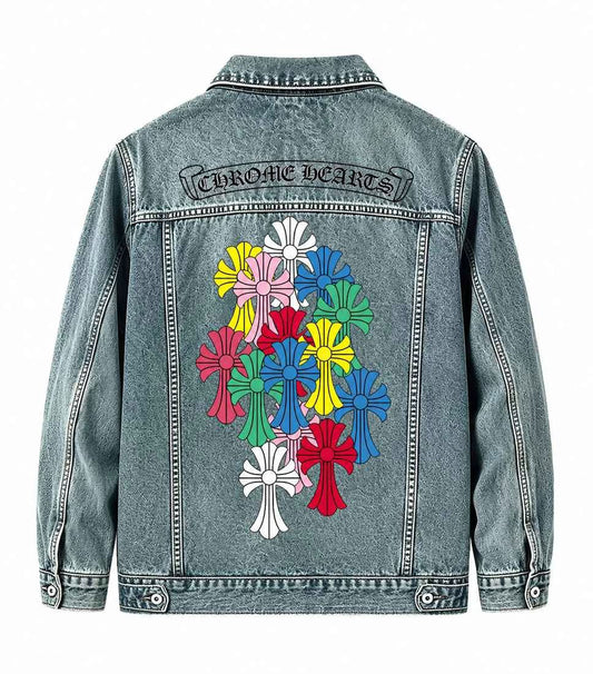 Chrome Hearts Multicolor Cross Floral Denim Jacket
