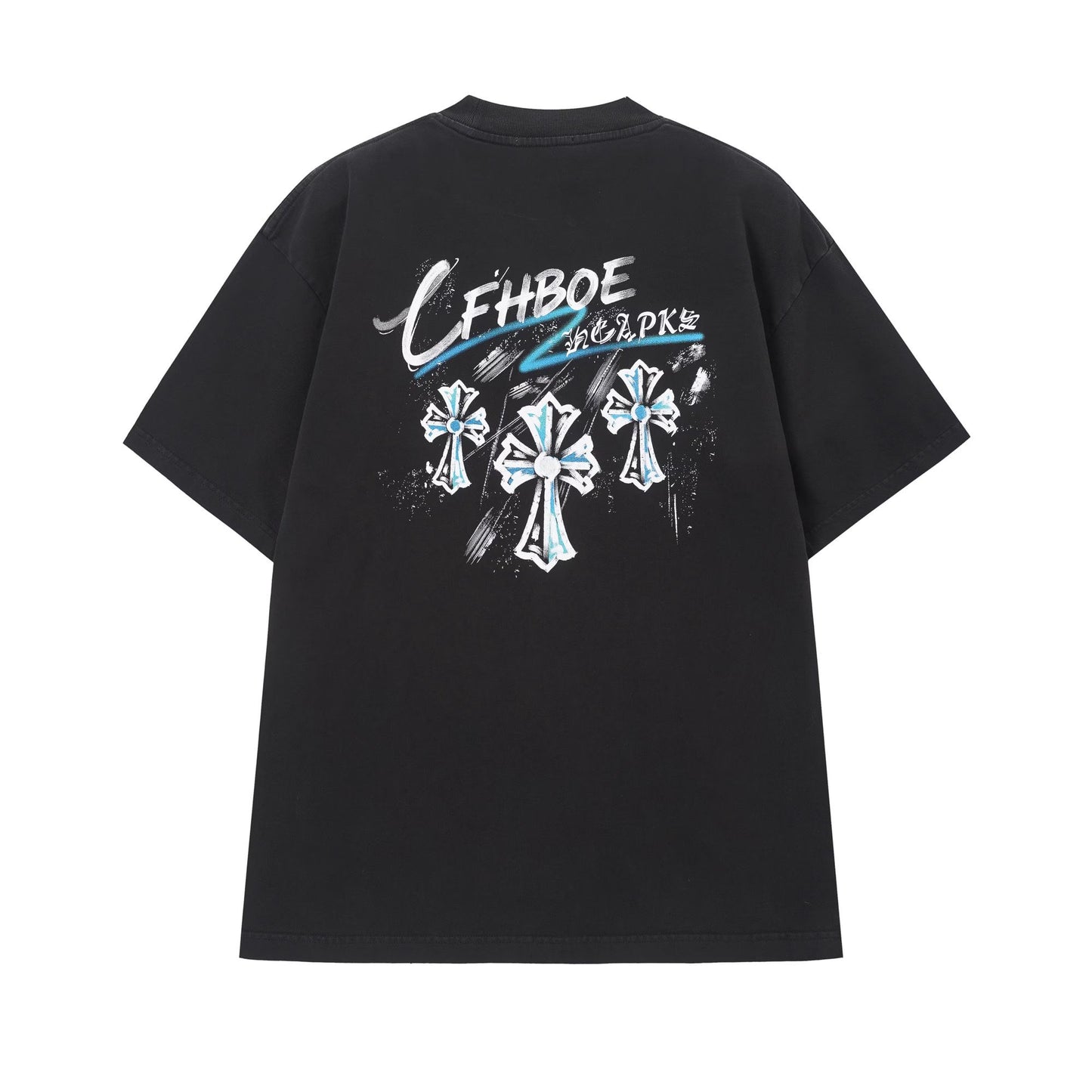 Chrome Hearts Blue Triple Cross Graffiti T-Shirt Black