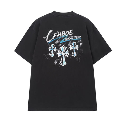 Chrome Hearts Blue Triple Cross Graffiti T-Shirt Black