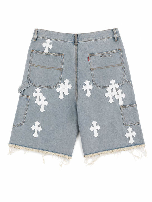 Chrome Hearts White Cross Denim Shorts