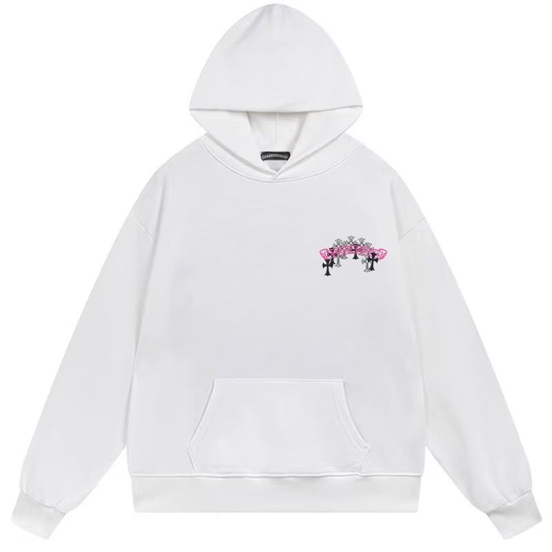 Chrome Hearts Pink Cemetery Cross Hoodie White