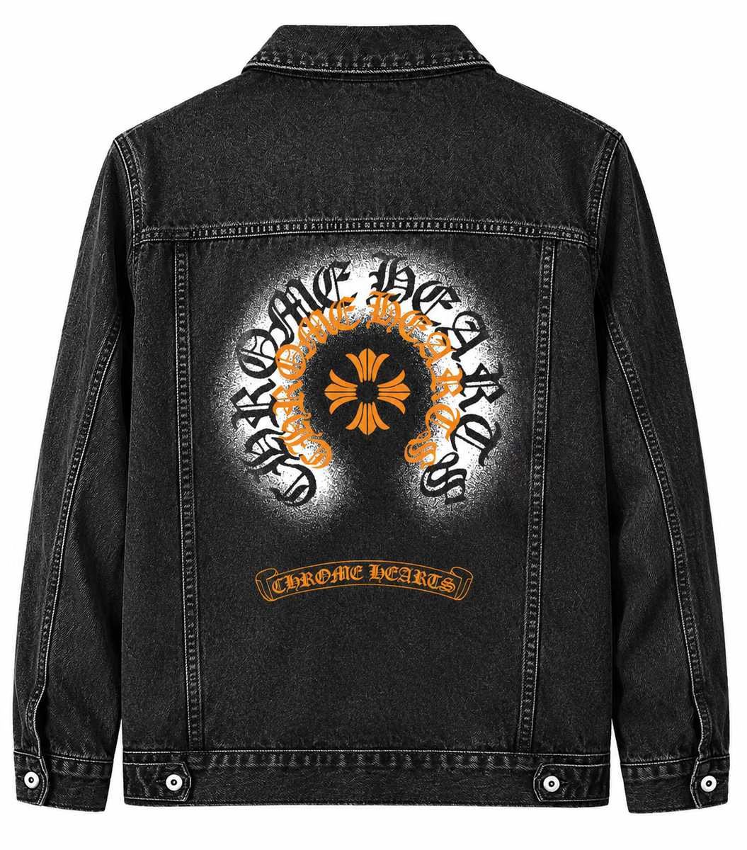Chrome Hearts Black Orange Logo Denim Jacket