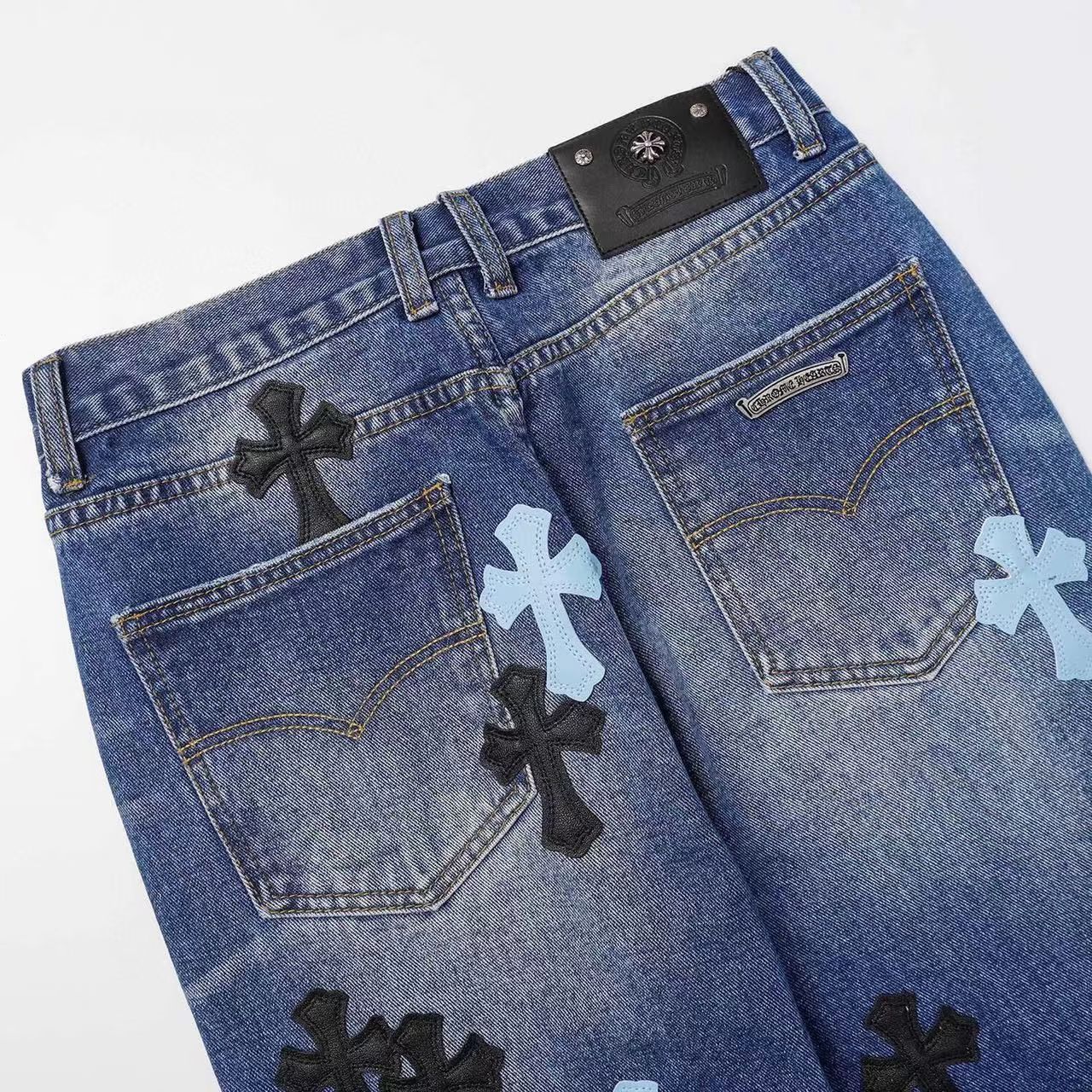 Chrome Hearts Black & Cyan Cross Patch Denim