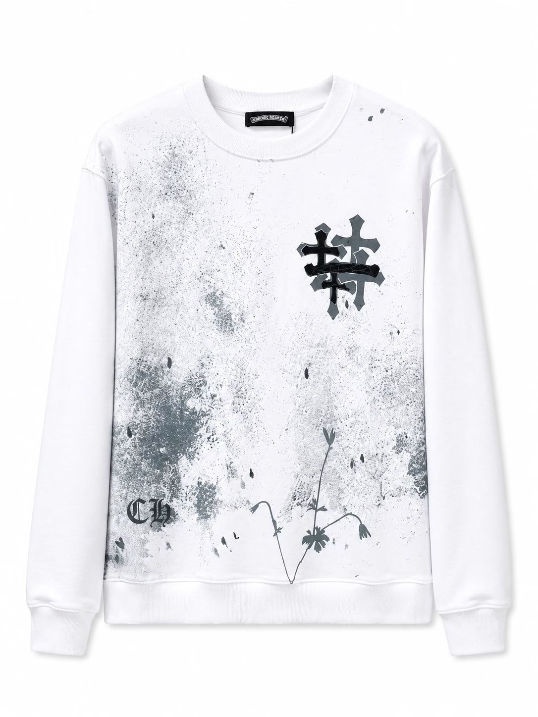 Chrome Hearts Distressed Paint Splatter Cross Crewneck