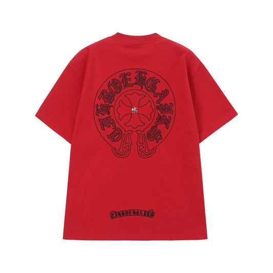 Chrome Hearts Red Black Gothic Circle T-Shirt